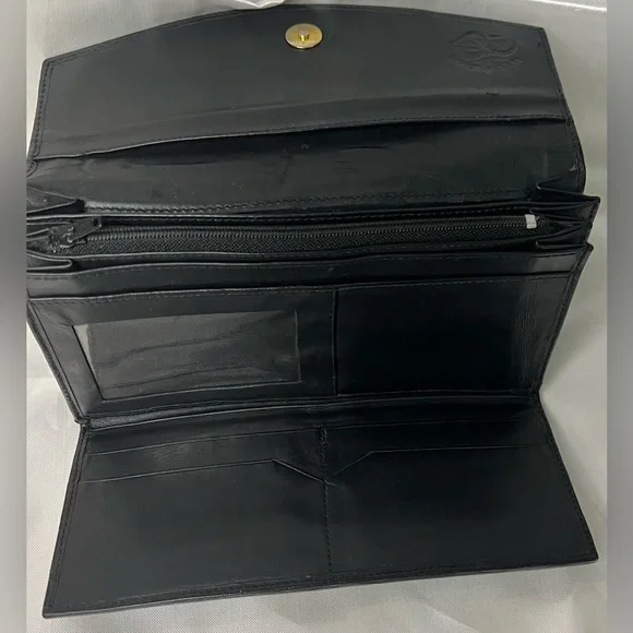 Black Long Wallet Genuine Sparkling Sting Ray Skin Billfold Snap & Zipper - Picture 5 of 8